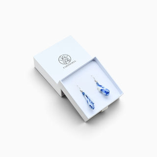 Handmade blue porcelain floral earrings with organic details, a unique romantic gift for her