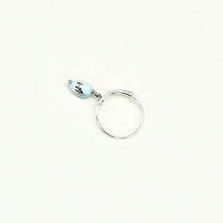 Elegant adjustable silver ring with dangling porcelain charm for arthritic hands