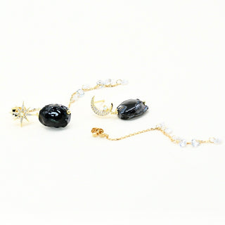 Long crystal chain earrings with unique blue porcelain gemstones, a luxury handmade gift for a special woman