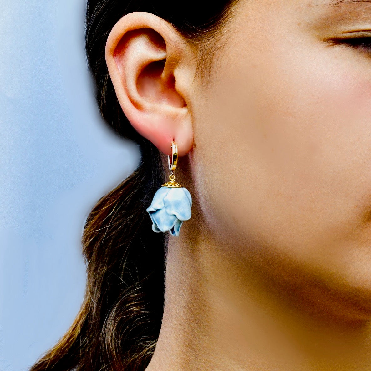 Porcelain Rose Earrings – Handmade Dangle Jewelry with Gold