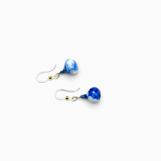 Handmade blue porcelain dangle earrings with golden details, a luxury jewellery gift for the woman who has everything