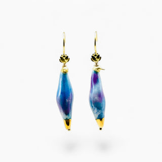 Luxury porcelain peacock earrings embellished with 24K gold, a memorable gift for a woman who has everything