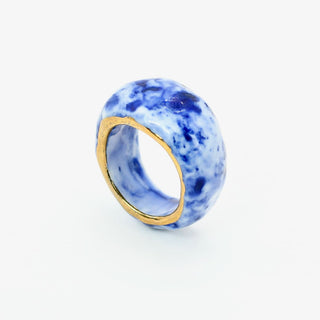 Porcelain cobalt blue ring with gold accents – perfect gift for wife’s 18th anniversary