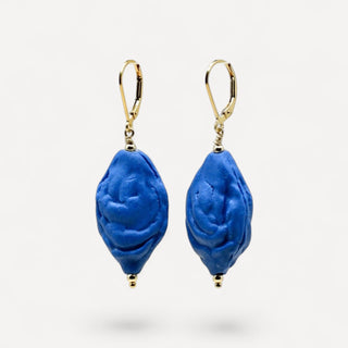 Cobalt blue matte porcelain peach seeds earrings - perfect gift for wife's birthday