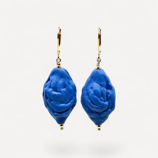 A pair of handmade blue porcelain dangle earrings with gold leverbacks - best gift for wedding anniversary.