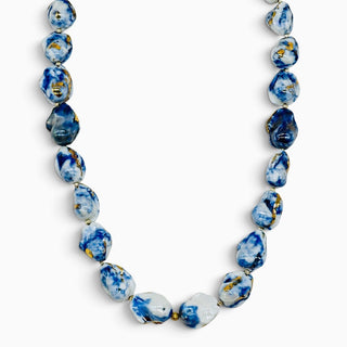 Blue and gold porcelain pearl necklace, a special anniversary gift for wife