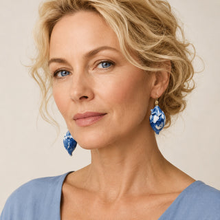 Cobalt blue botanical earrings, a unique jewellery gift for her