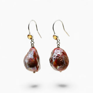 Brown porcelain pearl drop earrings, a distinctive birthday gift for wife