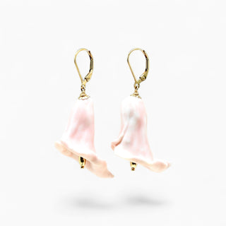 Luxury floral earrings in blush pink and gold – porcelain lilies on gold-filled ear leverbacks