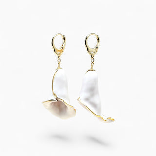 Handcrafted black lily statement earrings with 24k gold contours and gold-filled hoops