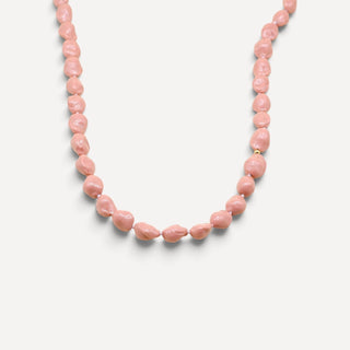 Glossy coral pink porcelain pearl necklace, a porcelain anniversary gift for her.