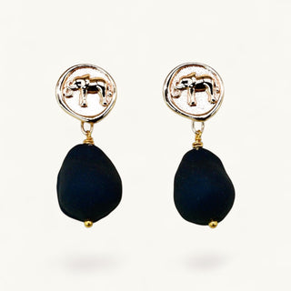 Dark chocolate matte porcelain elephant earrings – unique handmade luxury jewelry gift for her, affordable anniversary present for wife or girlfriend