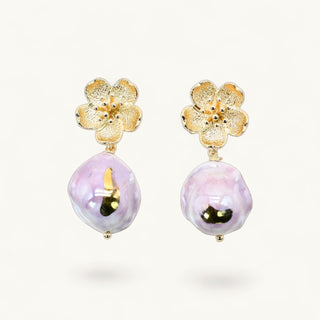 Floral Porcelain Earrings lavender porcelain drop with hand-applied gold accent – romantic anniversary gift for wife