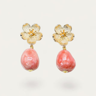 Handmade Floral Porcelain Earrings with gold blossom stud and sculpted porcelain charm – luxury porcelain jewellery gift