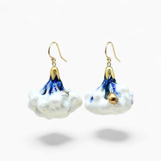 Gift for wife who loves flowers – white and gold porcelain earrings crafted from real plants