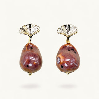 Lightweight handmade porcelain drop earrings with gold ginkgo leaf stud