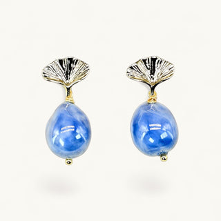 FARPHORIA blue porcelain earrings with ginkgo leaf design – ultra lightweight