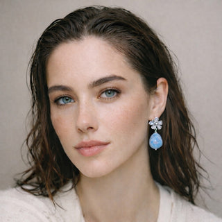 Grace Silver Flower Earrings close-up – silver flower studs with handcrafted porcelain drop charm