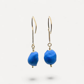 Matte cobalt blue porcelain drop earrings by FARPHORIA, a distinctive porcelain anniversary gift for her.