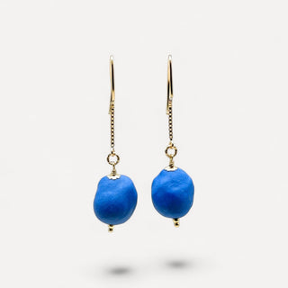 Matte cobalt blue porcelain drop earrings by FARPHORIA, a distinctive porcelain anniversary gift for her.
