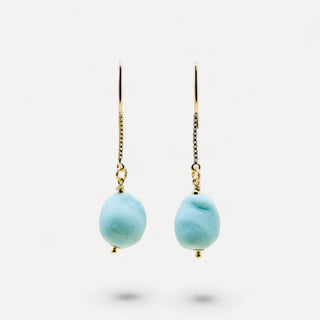 FARPHORIA matte turquoise porcelain drop earrings with gold-filled fittings, an unusual 18th wedding anniversary gift for a wife.