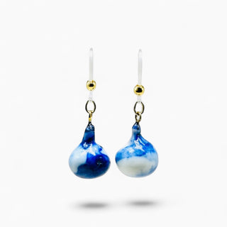Blue handmade porcelain drop earrings with hypoallergenic hooks, a unique gift for wife or girlfriend