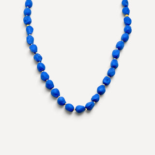 FARPHORIA cobalt navy porcelain statement necklace, a handmade 18th anniversary gift for a wife.