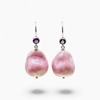 Handmade porcelain pearl silver earrings, a unique gift for a beloved woman