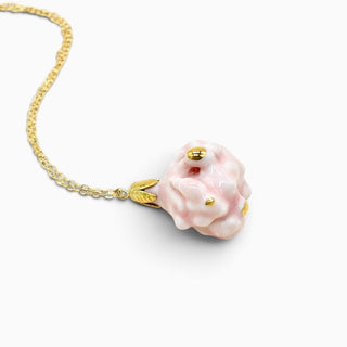 Pink real flower porcelain pendant, a meaningful birthday gift for a nature-loving woman