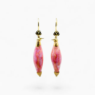 Artistic porcelain bird earrings with a pearlescent finish, a unique jewellery gift for a mother
