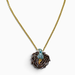 One-of-a-kind reversible porcelain artichoke necklace with mother of pearl and hand-painted gold details