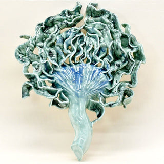 FARPHORIA porcelain artichoke wall art, blue-green-grey tones, sophisticated wall sculpture for luxury interiors.