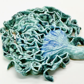 Blue and green porcelain artichoke wall sculpture – refined handmade home accent by FARPHORIA.