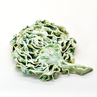 Luxury porcelain wall art in olive green hues, artichoke design by FARPHORIA – ideal for unique home styling.