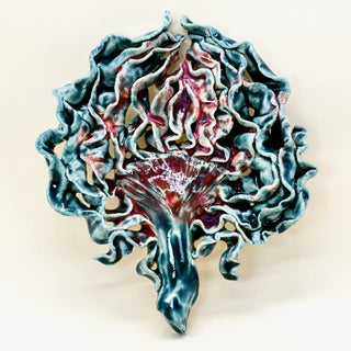 Elegant porcelain artichoke wall piece by FARPHORIA, deep green and red shades – distinctive handmade gift for home décor.