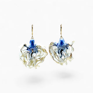 Artichoke Hearts porcelain earrings with cobalt-blue glaze and 24K gold, a unique 18th anniversary gift for a wife