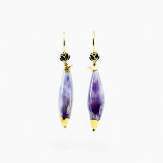 Handmade porcelain peacock earrings with mother of pearl and 24K gold, a unique 18th anniversary gift for a wife