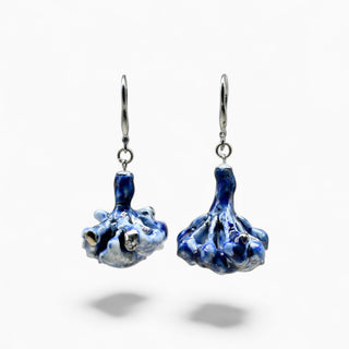 Cobalt blue and white porcelain flower earrings, a romantic handmade Valentine’s Day gift for your wife