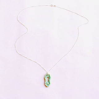 Necklace with a green key-shaped porcelain pendant for your beloved wife