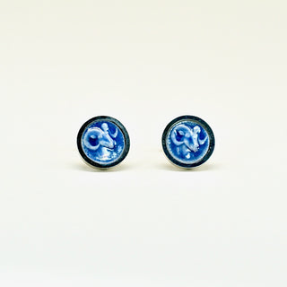Handmade porcelain Aries zodiac cufflinks in blue set in stainless steel