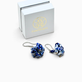 Delicate blue botanical porcelain earrings, an original birthday gift for a wife who loves nature
