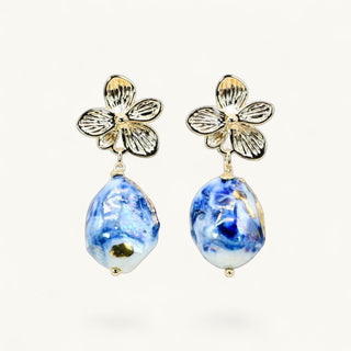 Unique handcrafted porcelain pearl earrings in blue – romantic anniversary gift for wife