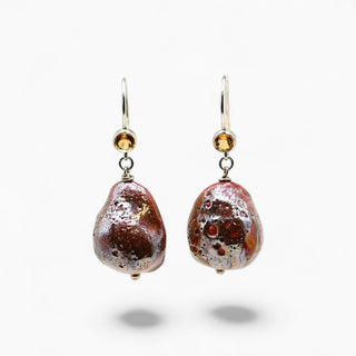 Brown porcelain baroque pearl earrings, a luxury handmade gift for girlfriend