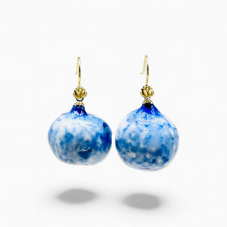 Handmade real flower earrings in blue and white porcelain, a special jewellery gift for her birthday