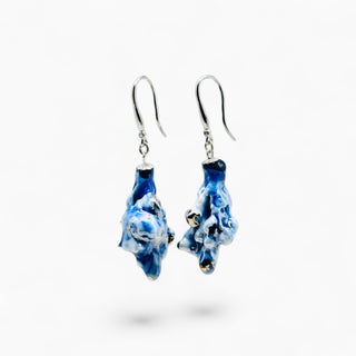 Real flowers preserved in blue porcelain as one-of-a-kind earrings, a luxury birthday gift for her