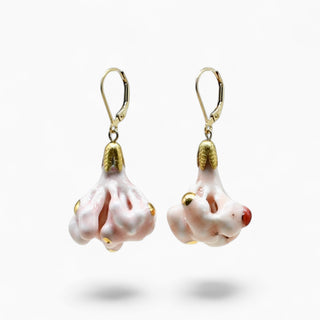 One-of-a-kind blush pink floral earrings handmade from real flowers dipped in porcelain