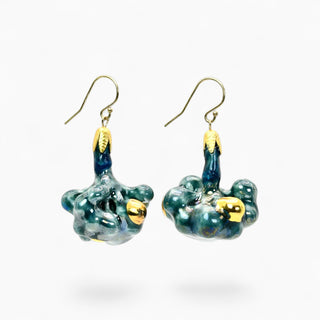 Unusual gift idea for wife – real flower earrings in deep green porcelain with 24k gold accents