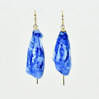 Birch seeds flower earrings in cobalt porcelain, a unique luxury gift for her