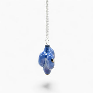 Blue real-flower porcelain pendant necklace on a 60cm silver chain, a unique handmade gift for her