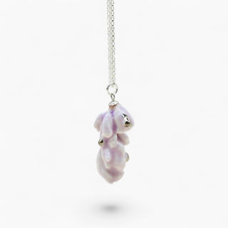 One-of-a-kind botanical porcelain silver chain necklace, an unusual gift for a wife who is difficult to surprise